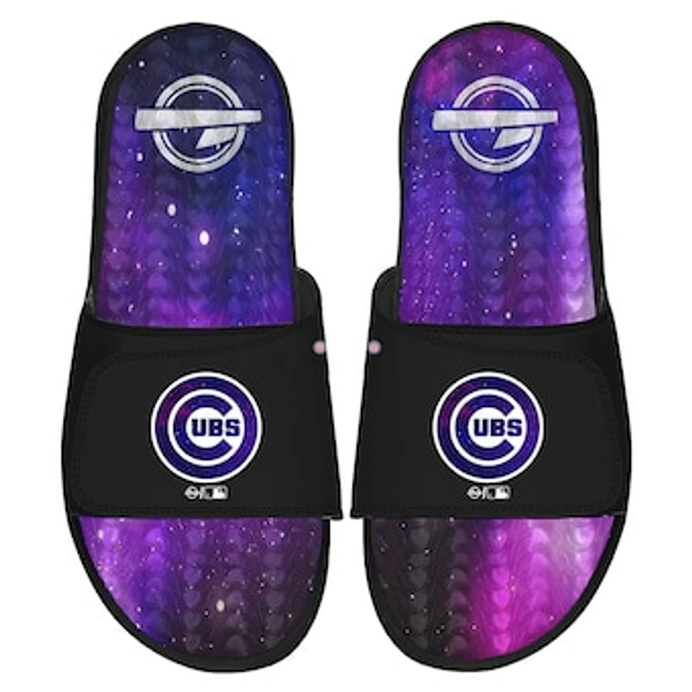 Men's ISlide Black Chicago Cubs Galaxy Gel Slide Sandals