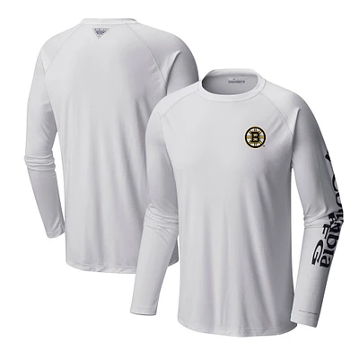 Men's Columbia White Boston Bruins Terminal Tackle Omni-Shade Raglan Long Sleeve T-Shirt