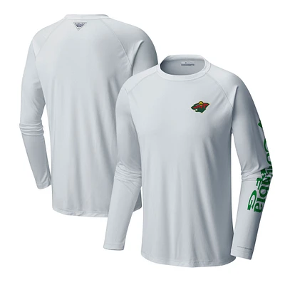 Men's Columbia White Minnesota Wild Terminal Tackle Omni-Shade Raglan Long Sleeve T-Shirt