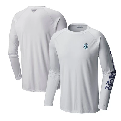 Men's Columbia White Seattle Kraken Terminal Tackle Omni-Shade Raglan Long Sleeve T-Shirt