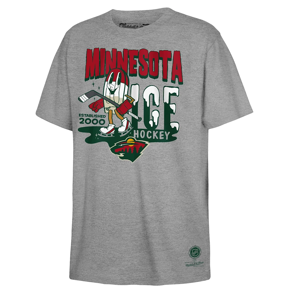 Youth Mitchell & Ness Gray Minnesota Wild Ice Hockey T-Shirt