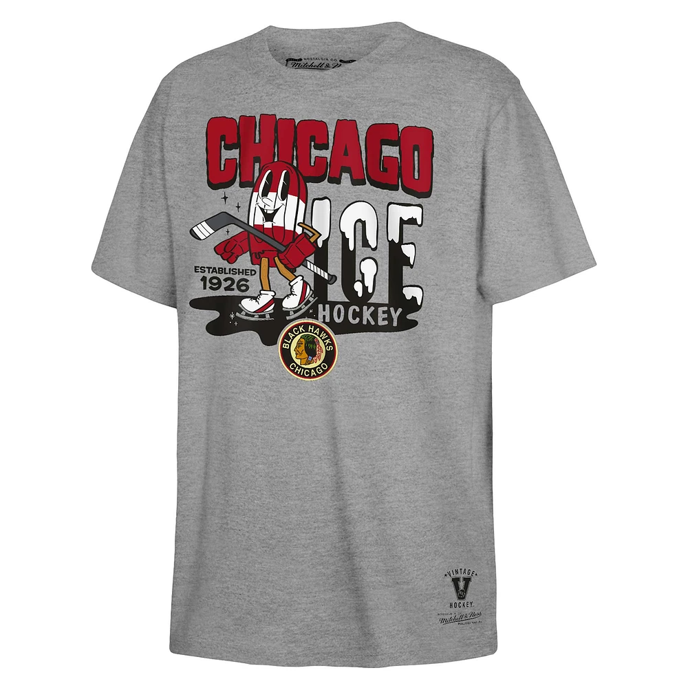 Youth Mitchell & Ness Gray Chicago Blackhawks Ice Hockey T-Shirt