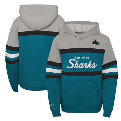 Youth Mitchell & Ness Teal San Jose Sharks Head Coach Pullover Hoodie