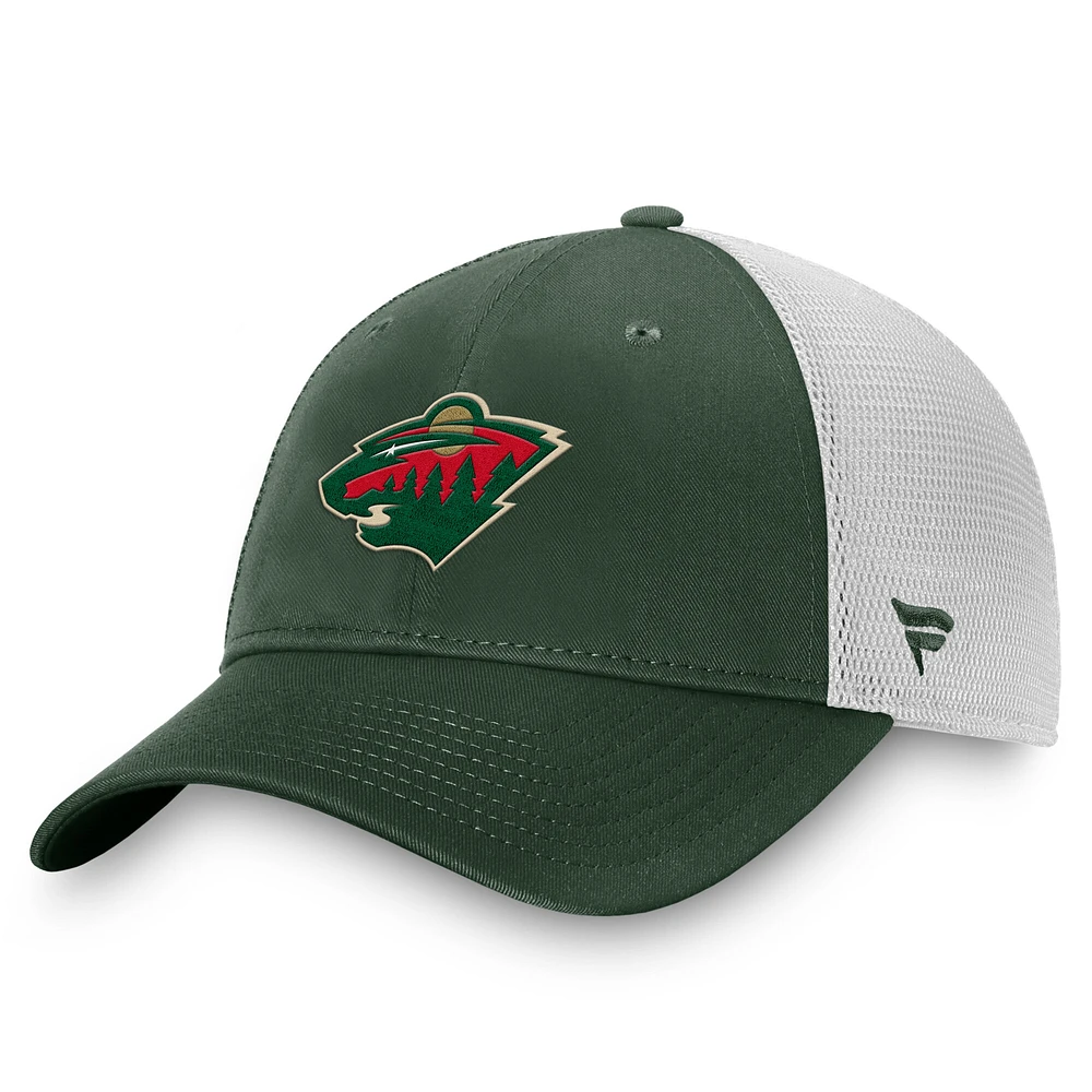 Men's Fanatics Green/White Minnesota Wild Core Primary Logo Trucker Adjustable Hat