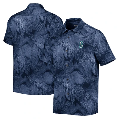 Men's Tommy Bahama Navy Seattle Mariners Bahama Coast Luminescent Fronds IslandZone Button-Up Camp Shirt
