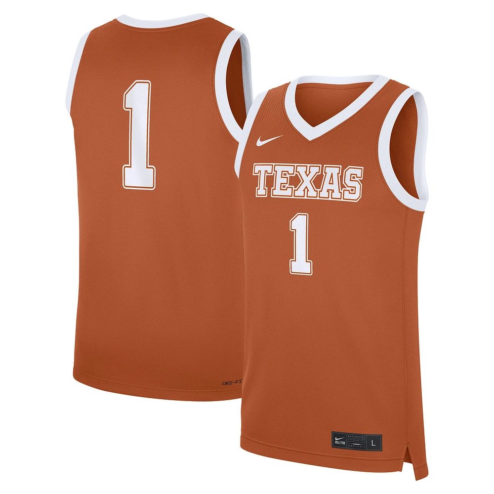 Men's Nike #1 Texas Orange Texas Longhorns Road Replica Jersey