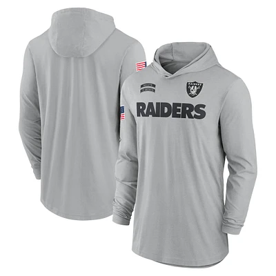 Men's Nike Gray Las Vegas Raiders 2024 Salute to Service Lightweight Performance Long Sleeve Hoodie T-Shirt