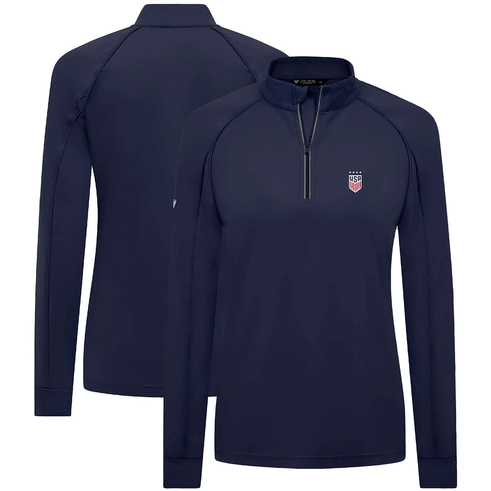 Women's Levelwear Navy USWNT Kinetic Insignia Quarter-Zip Pullover