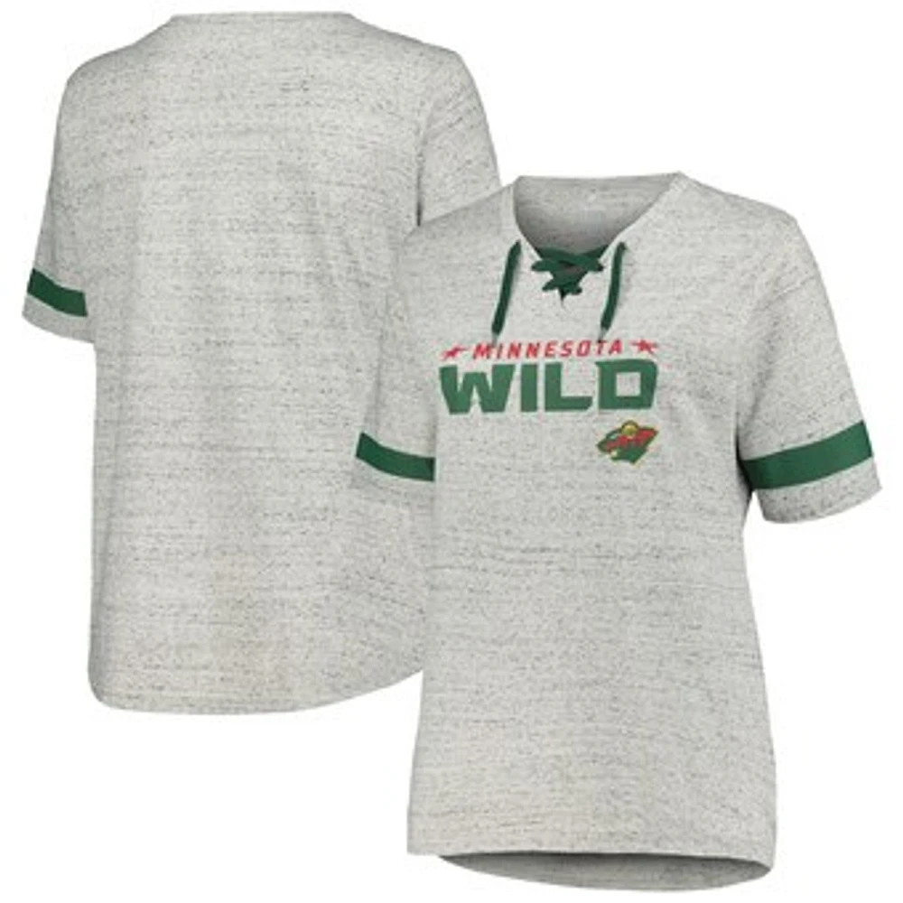 Women's Fanatics Heather Gray Minnesota Wild Plus Size Lace-Up T-Shirt
