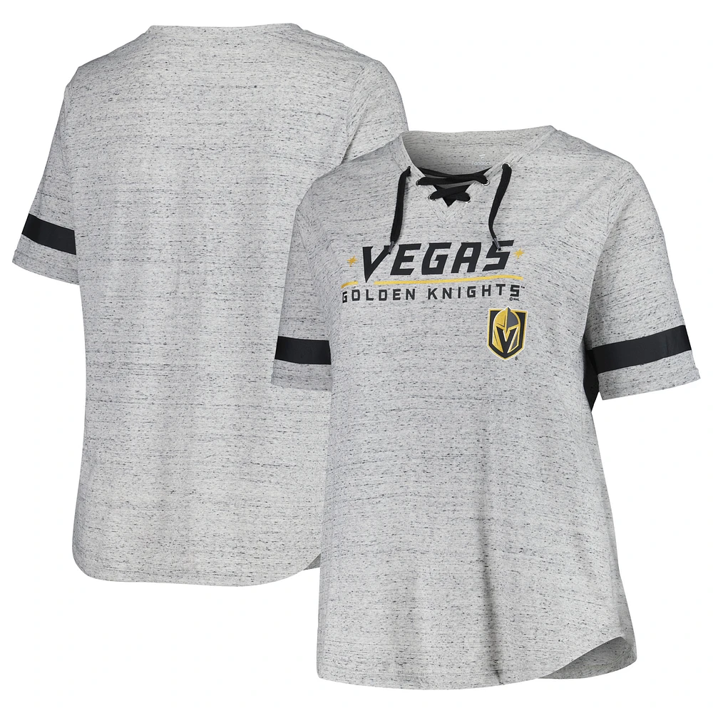 Women's Fanatics Heather Gray Vegas Golden Knights Plus Lace-Up T-Shirt
