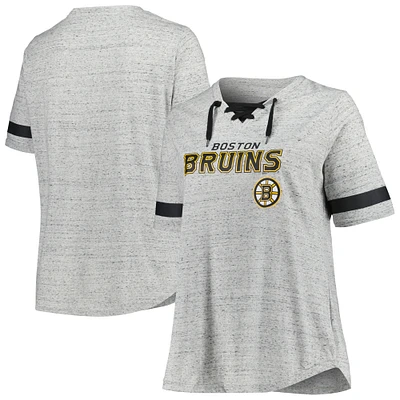 Women's Fanatics Heather Gray Boston Bruins Plus Lace-Up T-Shirt