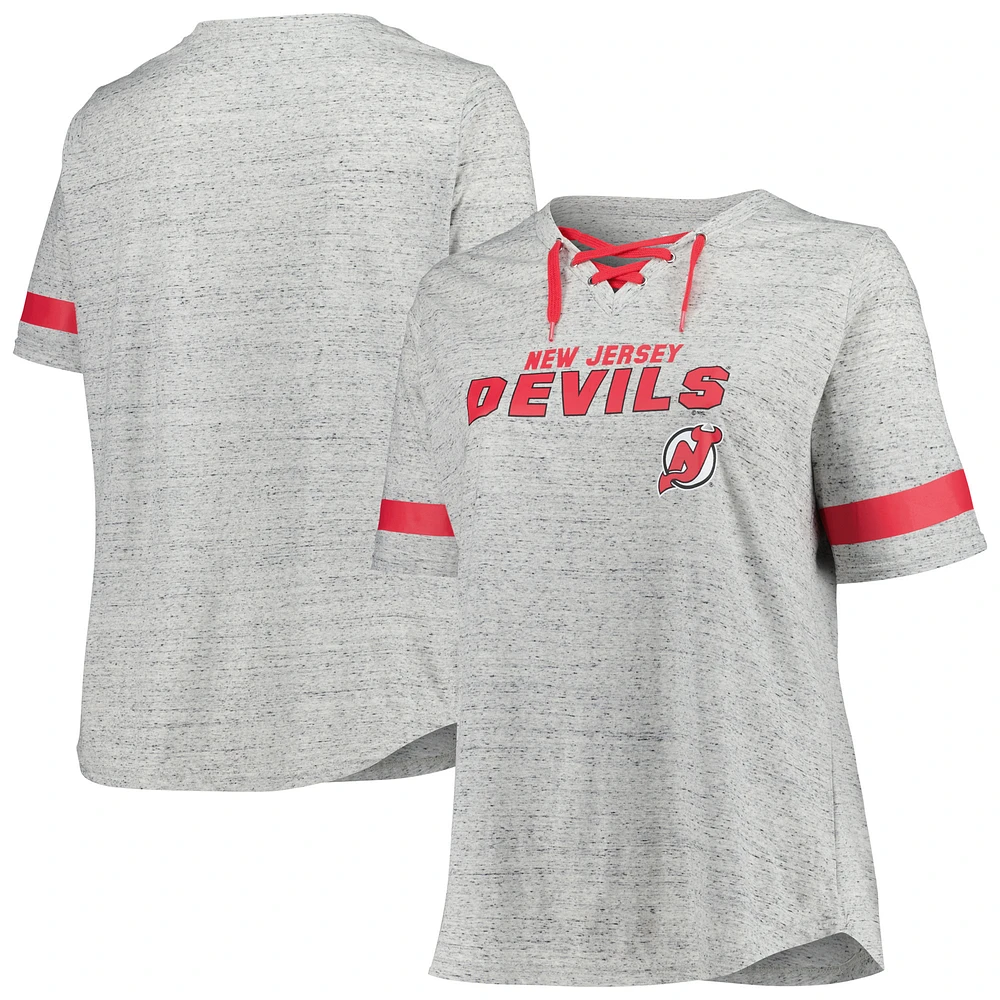 Women's Fanatics Heather Gray New Jersey Devils Plus Lace-Up T-Shirt