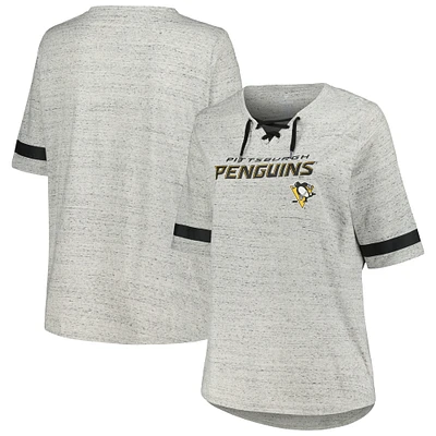 Women's Fanatics Heather Gray Pittsburgh Penguins Plus Lace-Up T-Shirt