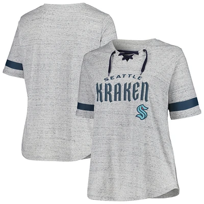 Women's Fanatics Heather Gray Seattle Kraken Plus Lace-Up T-Shirt