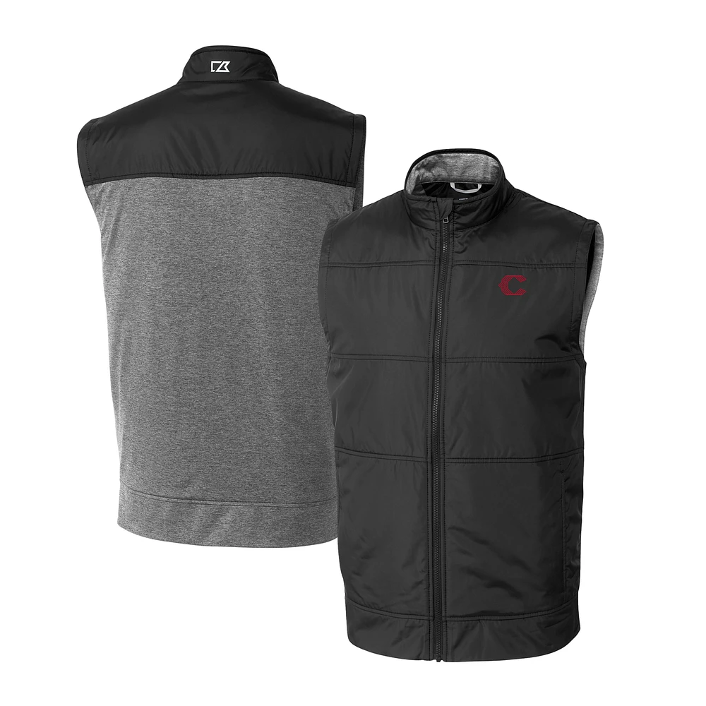 Men's Cutter & Buck Black Cincinnati Reds City Connect Big Tall Stealth Hybrid Quilted Windbreaker Full-Zip Vest
