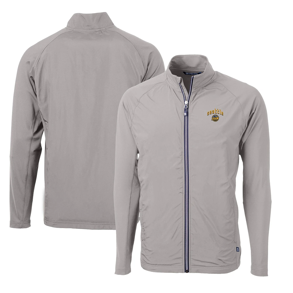Men's Cutter & Buck Gray Seattle Mariners City Connect Big & Tall Adapt Eco Knit Hybrid Recycled Full-Zip Jacket