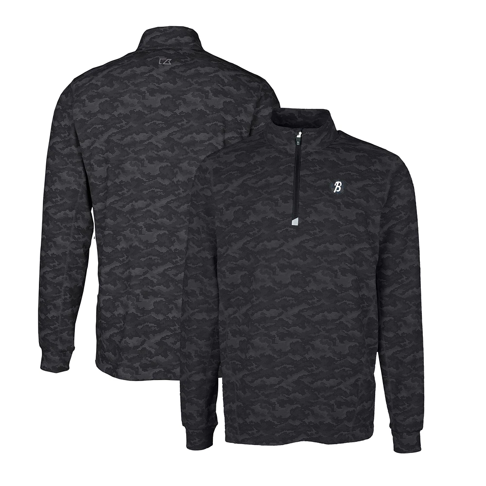 Men's Cutter & Buck Black Baltimore Orioles City Connect Big Tall Traverse Camo Print Stretch Quarter-Zip Pullover Top