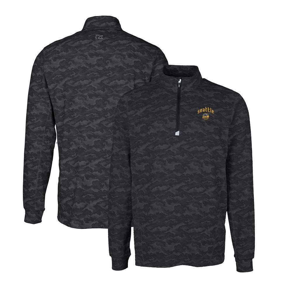 Men's Cutter & Buck Black Seattle Mariners City Connect Big Tall Traverse Camo Print Stretch Quarter-Zip Pullover Top
