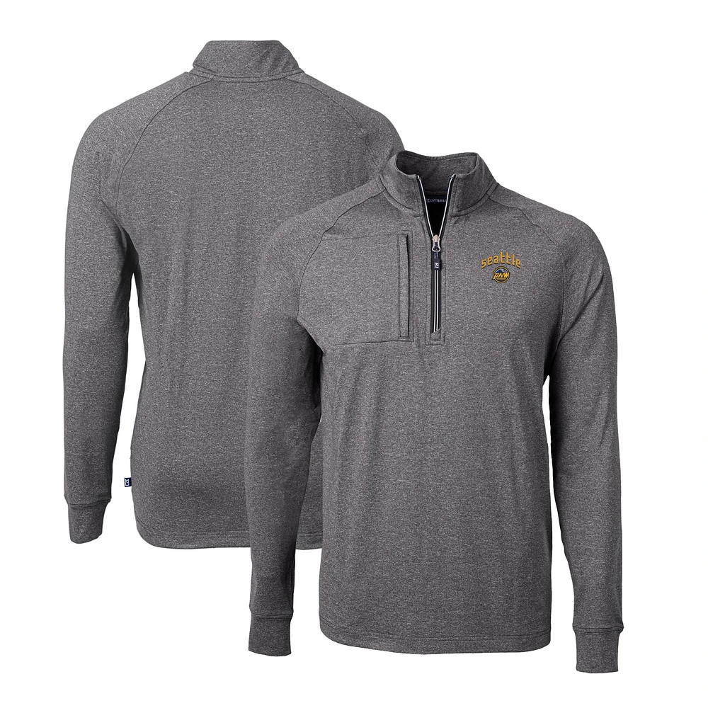 Men's Cutter & Buck Heather Black Seattle Mariners City Connect Big Tall Adapt Eco Knit Quarter-Zip Pullover Top
