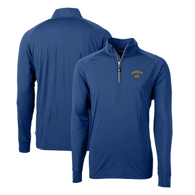 Men's Cutter & Buck Blue Seattle Mariners City Connect Big Tall Adapt Eco Knit Stretch Recycled Quarter-Zip Pullover Top