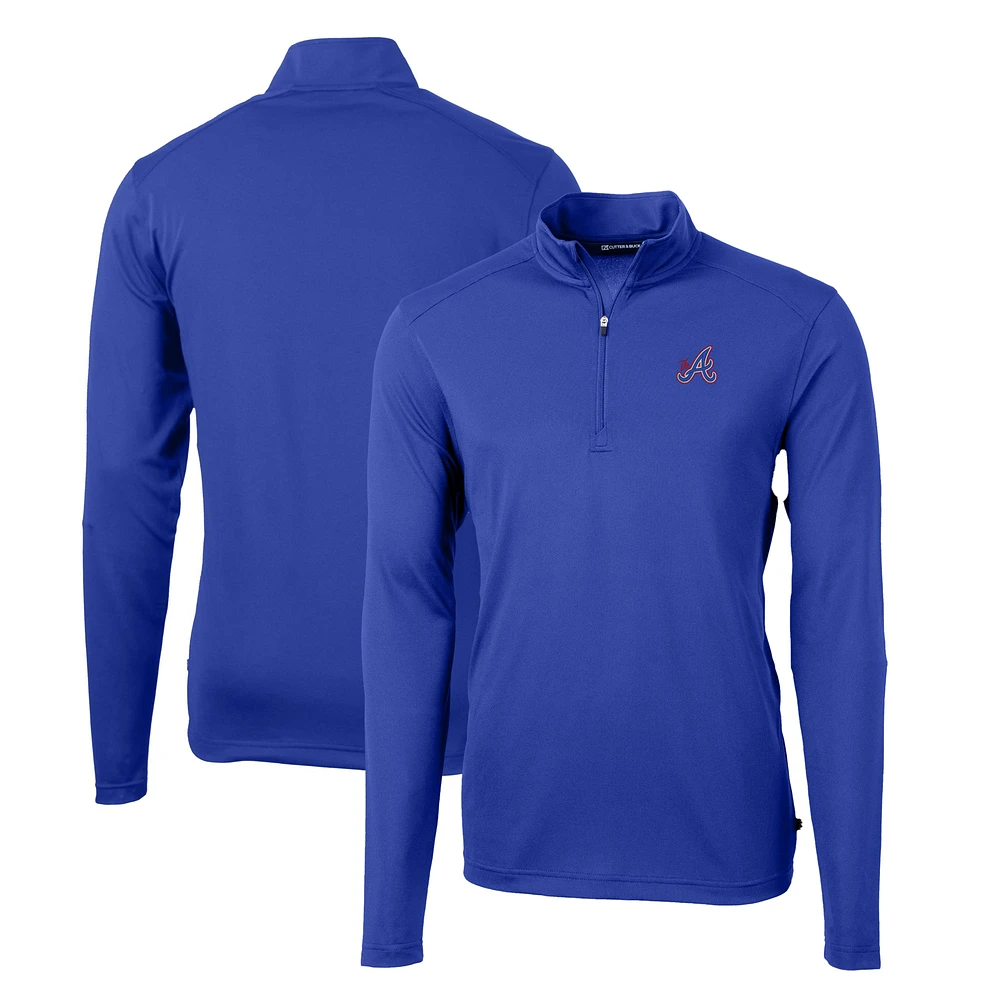 Men's Cutter & Buck Blue Atlanta Braves City Connect Big Tall Virtue Eco Pique Recycled Quarter-Zip Pullover Top