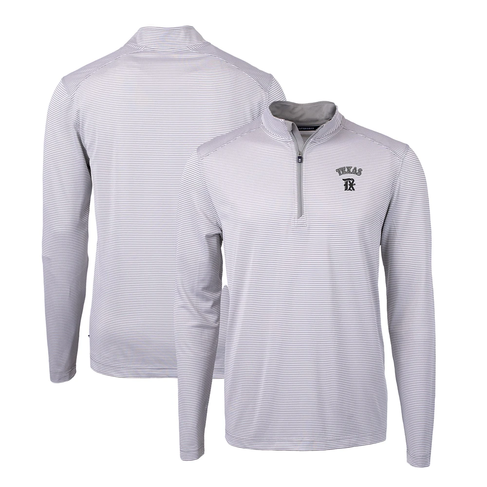 Men's Cutter & Buck Gray Texas Rangers City Connect Big Tall Virtue Eco Pique Micro Stripe Recycled Quarter-Zip Pullover Top