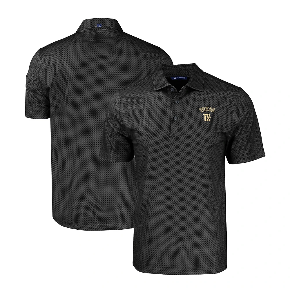Men's Cutter & Buck Black Texas Rangers City Connect Big Tall Pike Eco Tonal Geo Print Stretch Recycled Polo