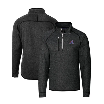 Men's Cutter & Buck Heather Charcoal Atlanta Braves City Connect Big Tall Mainsail Sweater-Knit Half-Zip Pullover Jacket