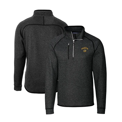 Men's Cutter & Buck Heather Charcoal Seattle Mariners City Connect Big Tall Mainsail Sweater-Knit Half-Zip Pullover Jacket