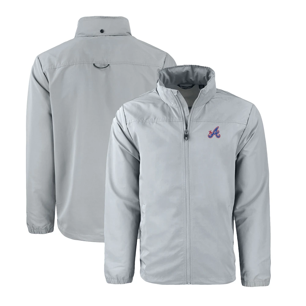 Men's Cutter & Buck Gray Atlanta Braves City Connect Big & Tall Charter Eco Recycled Full-Zip Jacket