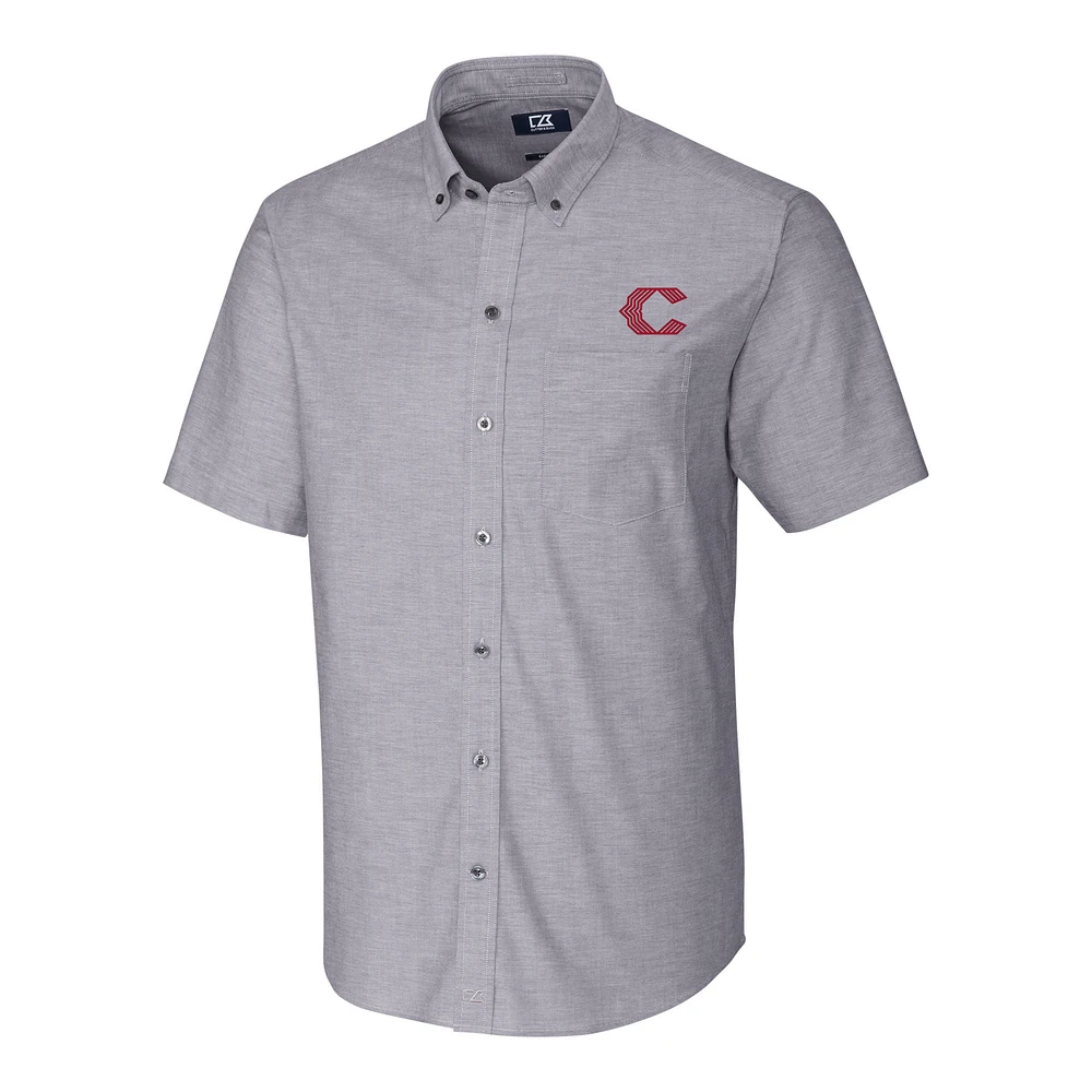 Men's Cutter & Buck Charcoal Cincinnati Reds City Connect Big & Tall Stretch Oxford Short Sleeve Dress Shirt