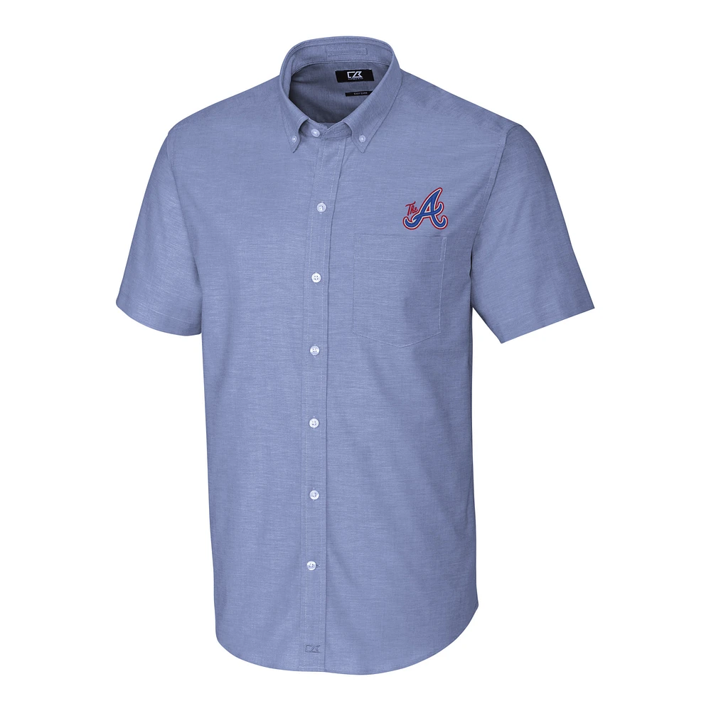 Men's Cutter & Buck Royal Atlanta Braves City Connect Big & Tall Stretch Oxford Short Sleeve Dress Shirt