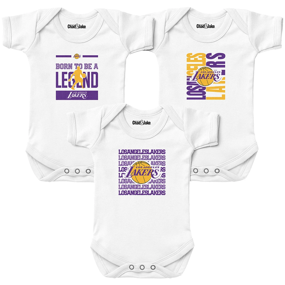 Newborn & Infant Chad Jake White Los Angeles Lakers 3-Pack Bodysuit Set