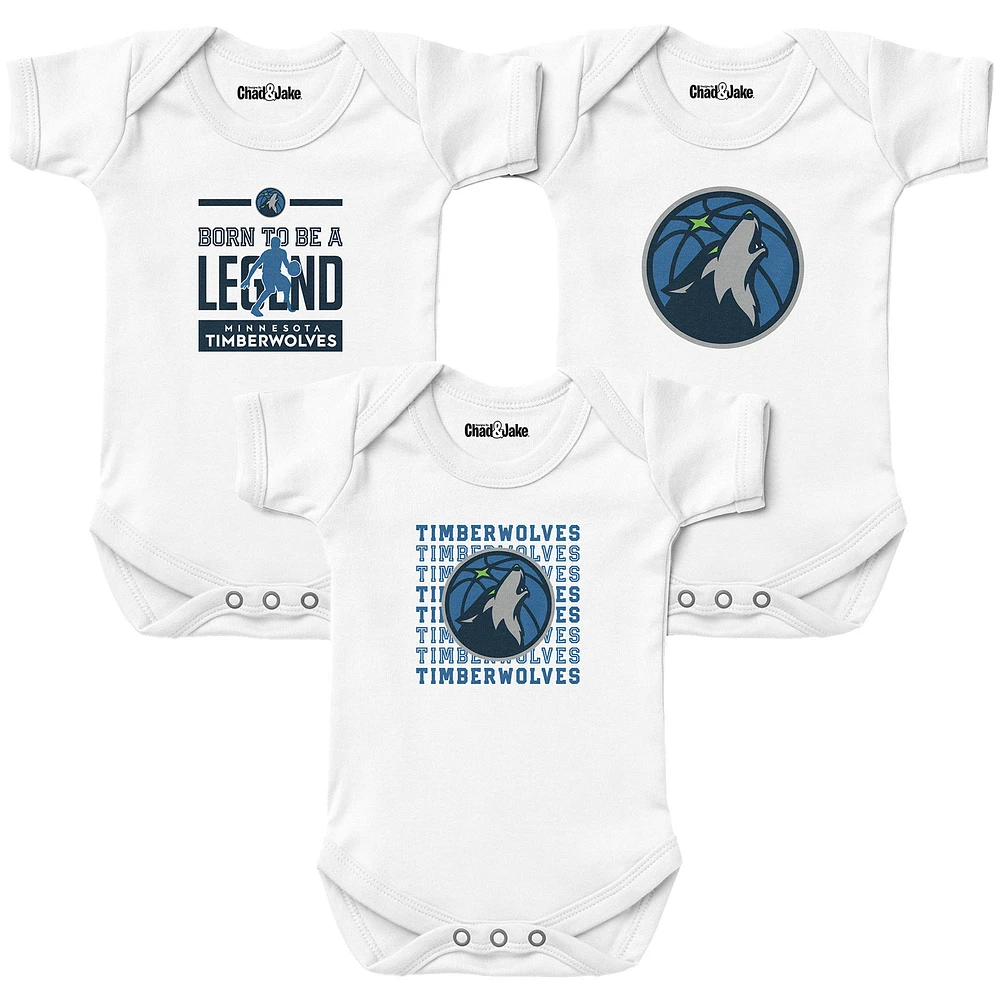 Newborn & Infant Chad Jake White Minnesota Timberwolves 3-Pack Bodysuit Set