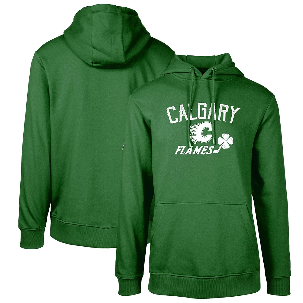 Men's Levelwear Green Calgary Flames St. Patrick's Day Podium Clover Pullover Hoodie