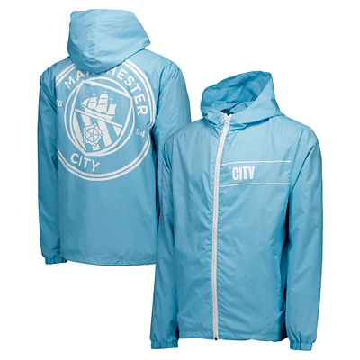 Men's Light Blue Manchester City Home Match Hoodie Full-Zip Windbreaker Jacket