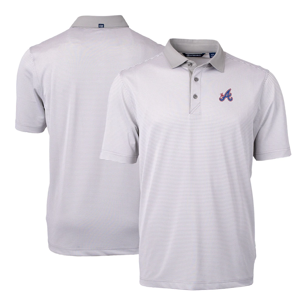 Men's Cutter & Buck Gray Atlanta Braves City Connect Virtue Eco Pique Micro Stripe Recycled Polo