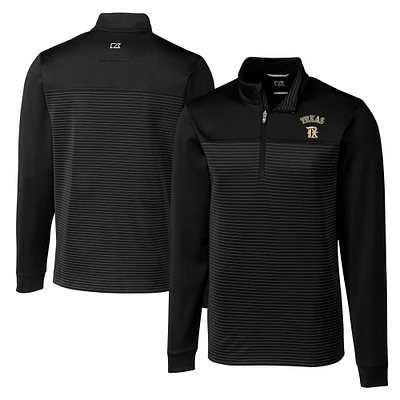 Men's Cutter & Buck Black Texas Rangers City Connect Traverse Stripe Stretch Quarter-Zip Pullover Top