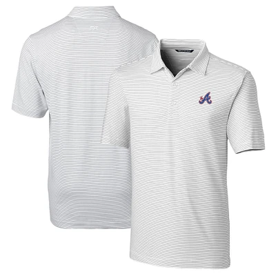 Men's Cutter & Buck White Atlanta Braves City Connect Forge Pencil Stripe Stretch Polo