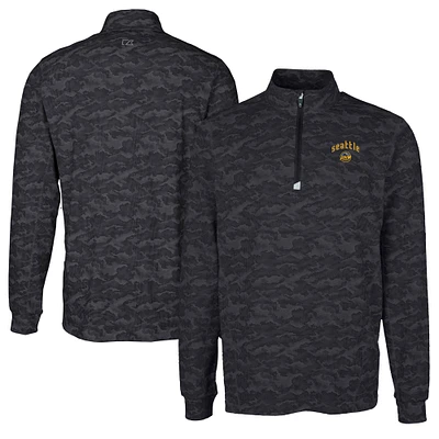 Men's Cutter & Buck Black Seattle Mariners City Connect Traverse Camo Print Stretch Quarter-Zip Pullover Top