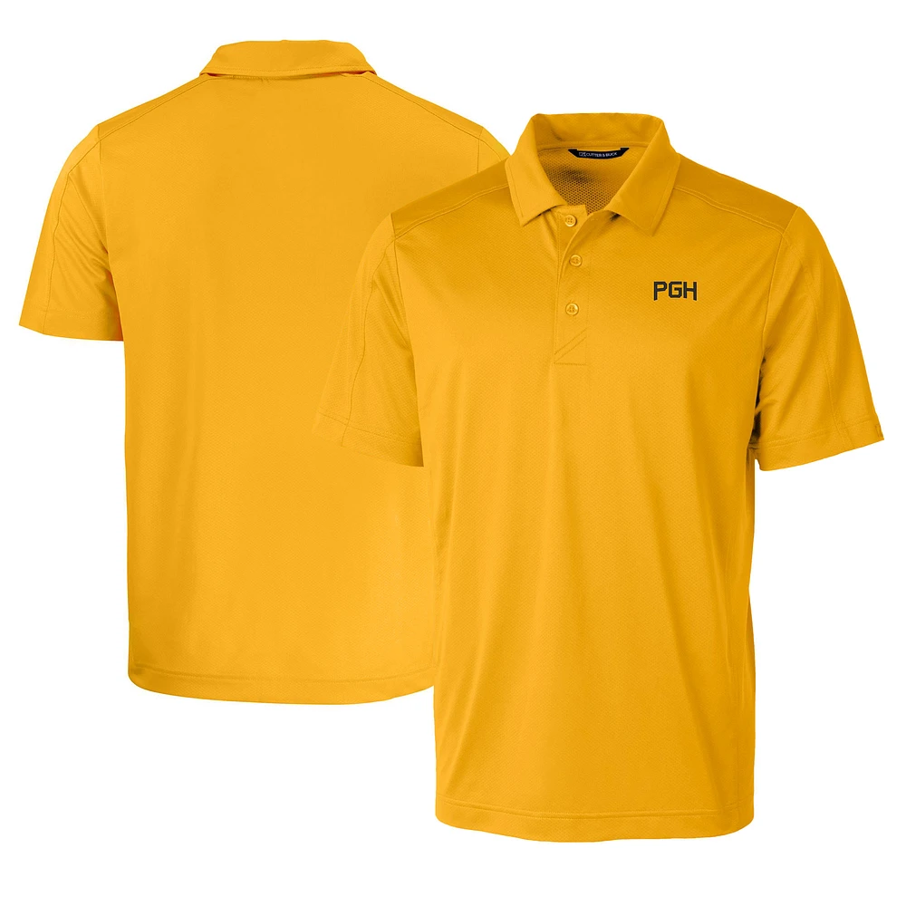 Men's Cutter & Buck Gold Pittsburgh Pirates City Connect Prospect Textured Stretch Polo