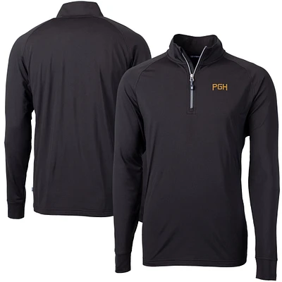 Men's Cutter & Buck Black Pittsburgh Pirates City Connect Adapt Eco Knit Stretch Recycled Quarter-Zip Pullover Top