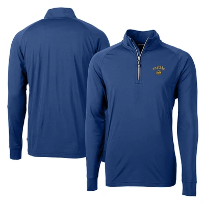 Men's Cutter & Buck Blue Seattle Mariners City Connect Adapt Eco Knit Stretch Recycled Quarter-Zip Pullover Top