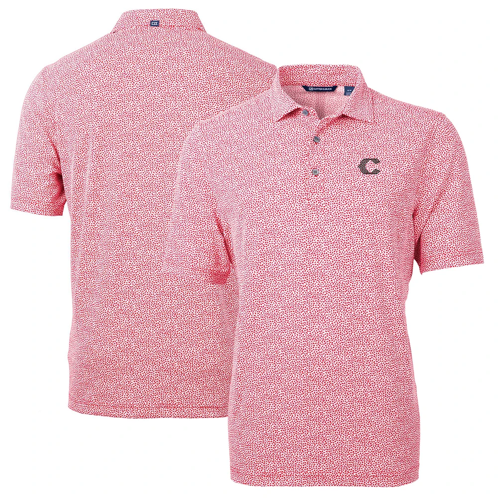 Men's Cutter & Buck Red Cincinnati Reds City Connect Virtue Eco Pique Botanical Print Recycled Polo