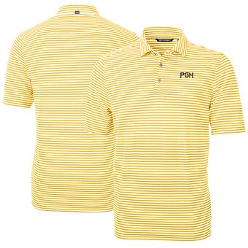 Men's Cutter & Buck Gold Pittsburgh Pirates City Connect Virtue Eco Pique Stripe Recycled Polo