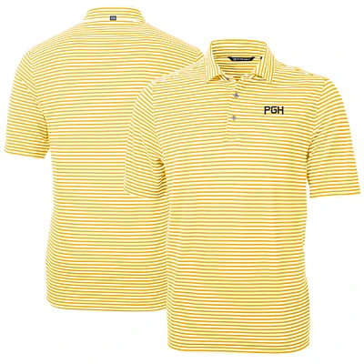 Men's Cutter & Buck Gold Pittsburgh Pirates City Connect Virtue Eco Pique Stripe Recycled Polo