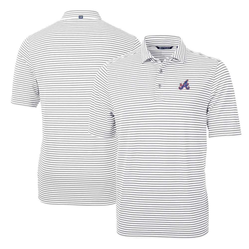 Men's Cutter & Buck Gray Atlanta Braves City Connect Virtue Eco Pique Stripe Recycled Polo