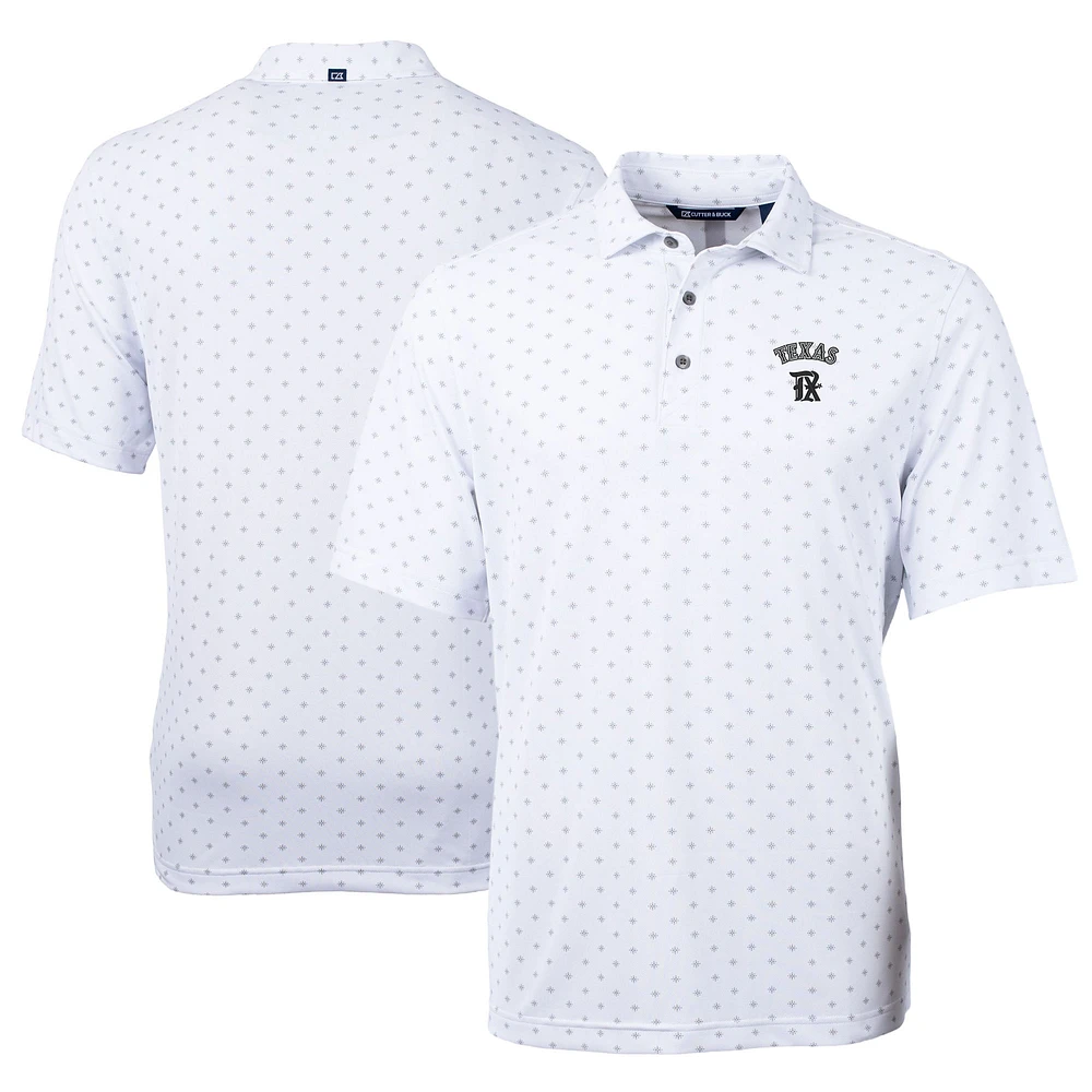 Men's Cutter & Buck White Texas Rangers City Connect Virtue Eco Pique Tile Print Recycled Polo