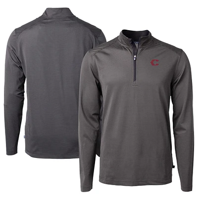 Men's Cutter & Buck Black/Gray Cincinnati Reds City Connect Virtue Eco Pique Micro Stripe Recycled Quarter-Zip Pullover Top