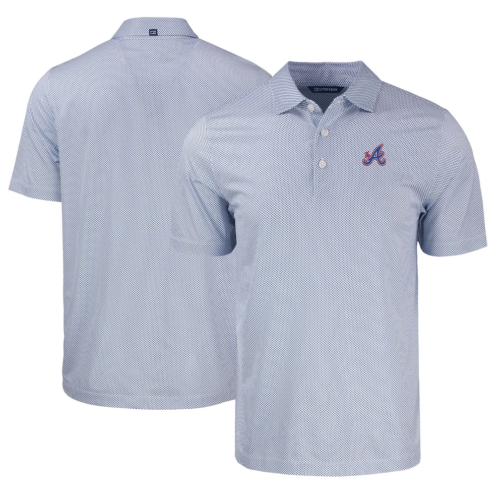 Men's Cutter & Buck White/Blue Atlanta Braves City Connect Pike Eco Symmetry Print Stretch Recycled Polo
